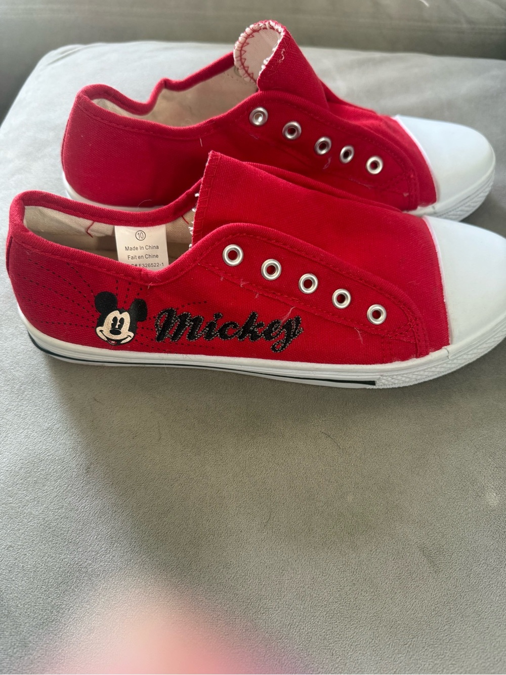 Disney Red Mickey Slip-On Canvas Sneakers w/White Toe Cap Women's Size 10 NWOT